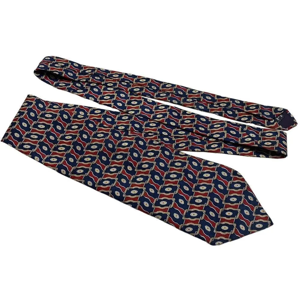 Geoffrey Beene Tie Men's Necktie Silk Geometric Maroon Blue Gold Silver USA